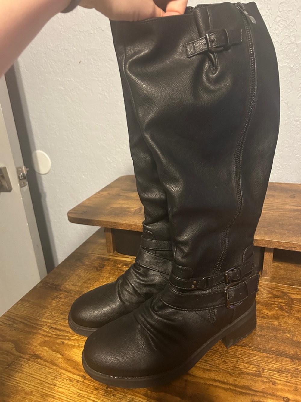 Dream Pairs Black Tall Buckle Riding Boots
